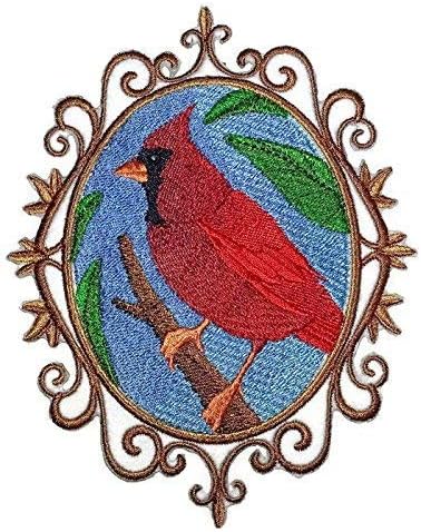Природа, изтъкана от нишки, Царството на невероятни птици [Камея Кардинал [Индивидуална и уникална], бродирани желязо