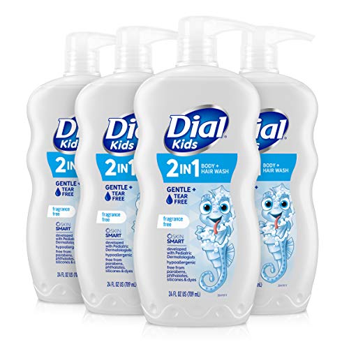 Препарат за измиване на тялото и косата Dial Kids 2 в 1, Без ароматизатори, 24 течни унции (опаковка от 4 броя)