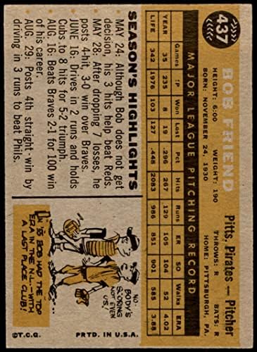 1960 Topps 437 Роб Френд Питсбърг Пайрэтс (Бейзболна картичка) EX/MT Пирати