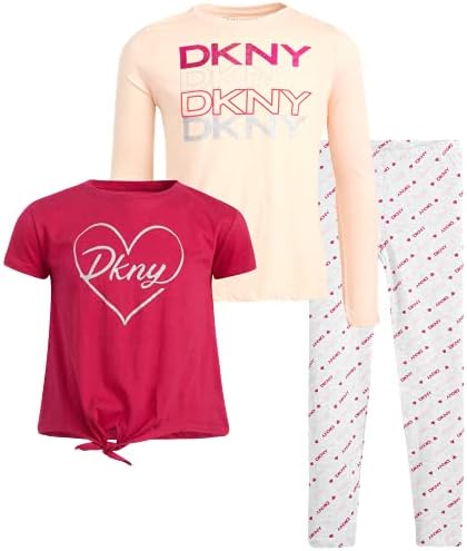 Комплект леггинсов за момичета DKNY - Тениска с къс ръкав от 3 теми, тениски с дълъг ръкав и набор леггинсов