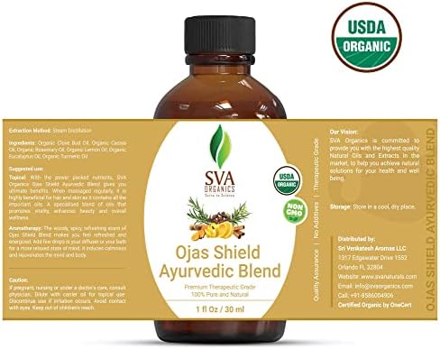 SVA Organics Ojas Shield Blend 1 Унция (30 мл) Органични масла терапевтичен клас: Карамфилово масло, масло
