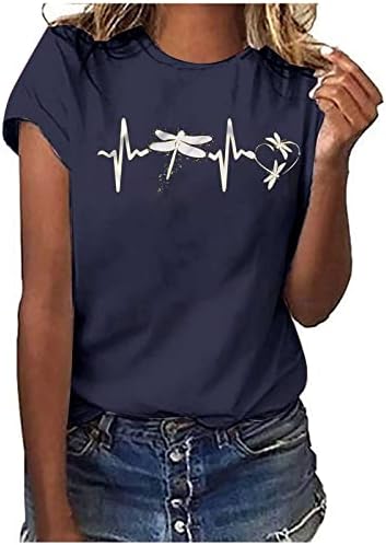Хубава Графична Тениска за Жени с Принтом под формата на водни Кончета, през Цялата Деколте, Къс Ръкав, Ежедневни Класически