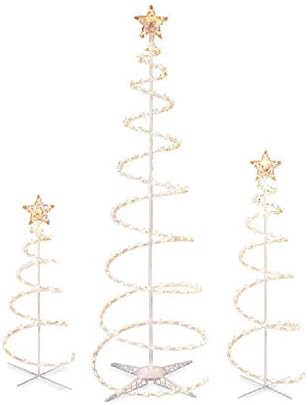 DCT Комплект от 3 Осветени Спирала на Коледни елхи Yard Art, Бял с Прозрачна светлини
