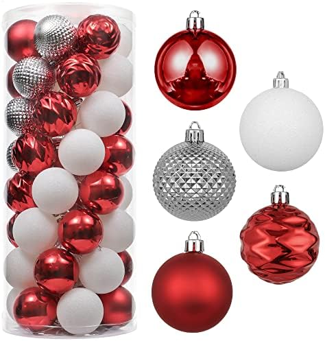 Severin Madelyn 50ct 60 мм Традиционните Червени и Бели Декорация за Коледни Топки, Нечупливи Украса за Коледната Елха
