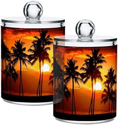 innewgogo Palm Trees Sunset, 2 Опаковки, Държач за памучни тампони, Органайзер, Диспенсер, Пластмасови Контейнери