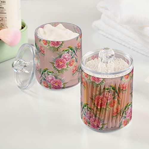 UMIRIKO Pink Rose Flowers Qtip Титуляр-Опаковка за Памучни пръчки с Капаци, 2 опаковки, Аптечные Контейнери за