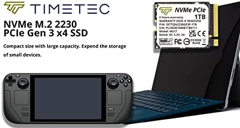 Вътрешен твърд диск Timetec 1 TB M. 2 2230 SSD NVMe PCIe Gen 3x4, съвместим с Steam Deck, Microsoft Surface pro 9/pro