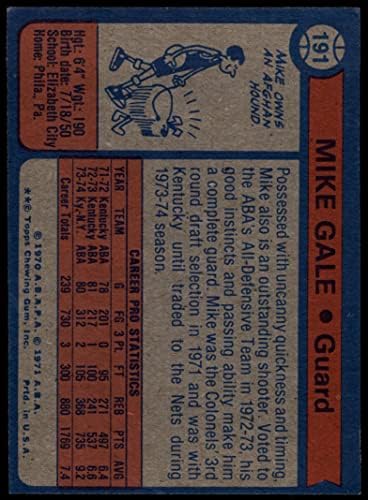 1974 Topps 191 Майк Гейл Ню Йорк Нетс (баскетболно карта) EX / MT Nets Университета на Елизабет Сити