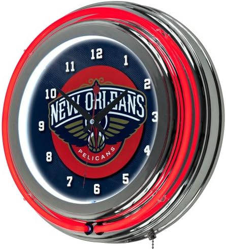 Неонови Часовник New Orleans НБА Pelicans с Хромирано Двоен Пръстен, 14 инча