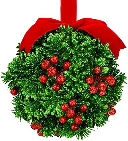 5 Блестяща Топка за целувки от Имел Коледна украса - Подвесное украса от Имел за отвора на вратата - Украса от Имел за Целувки
