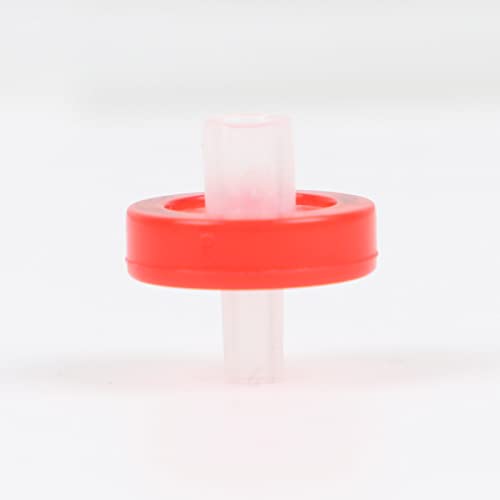 Шприцевой филтър, Гидрофобный Мембранен диск от PTFE, Диаметър 13 мм, Размер на порите 0,22 микрона, нестерильная опаковка по 10 броя червено