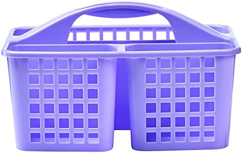 Пластмасова кошница за душ MASMU с кабинета, Преносим, за съхранение на препарати за почистване с дръжка за баня Университетски общежития - Бял (лилаво)