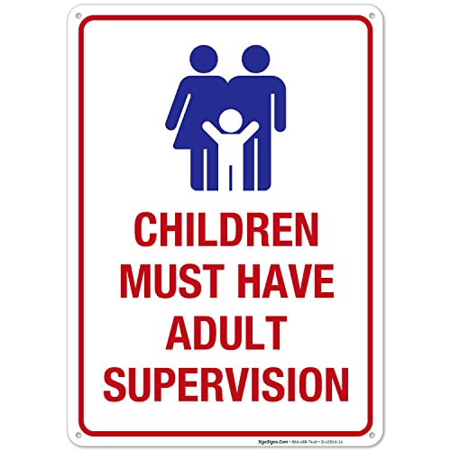 Знак на басейна, Децата трябва да бъдат под надзора на възрастни, 10x14 инча, Алуминий 0,040 без ръжда, устойчив на избледняване, Направено в САЩ компания Sigo Signs