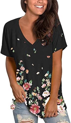 Дрехи с Къс Ръкав 2023 Г., Модни Памучен Блуза Y2K Vneck с Графичен Дизайн Тениска за Момичета, Есента-Лятна