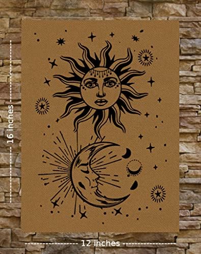 Принт на платно със Слънцето и Луната/Нашивка На гърба - Пентаграма в стил Гръндж-хипи, Готическата Готическата Оккультная Пентаграм,