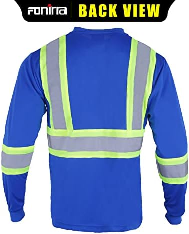 Защитна Тениска FONIRRA с дълъг ръкав, Светоотражающая Риза за строителни Работи Висока Видимост ANSI Class 2 за Мъже (Син, M)