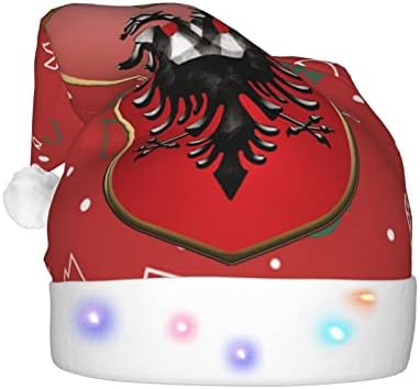 Емблемата на Албания Забавно Плюшен Шапка на Дядо Коледа За Възрастни, Светещ Коледна Шапка За Жени и Мъже, Празнична Коледна Шапка