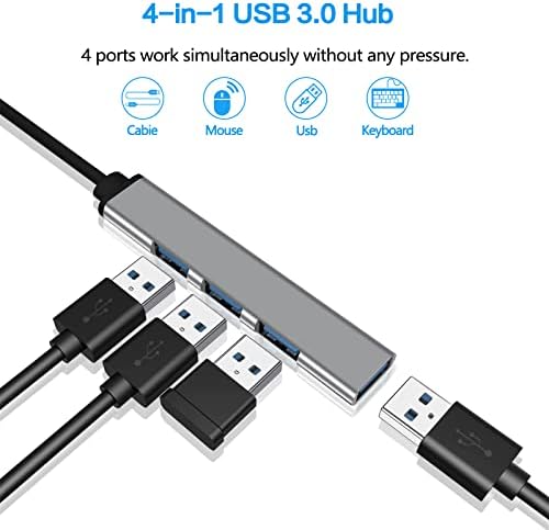 USB-хъб, MIUOLV 4-Портов хъб USB 3.0, USB ултра тънък-сплитер за пренос на данни, Поддържа зареждане, Съвместима
