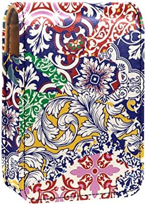 Калъф за червило GUEROTKR, Кожен Органайзер за Блясък за устни с Огледало, Мини-Bag-Държач за Червило, цветни художествени цвете ретро текстурный модел