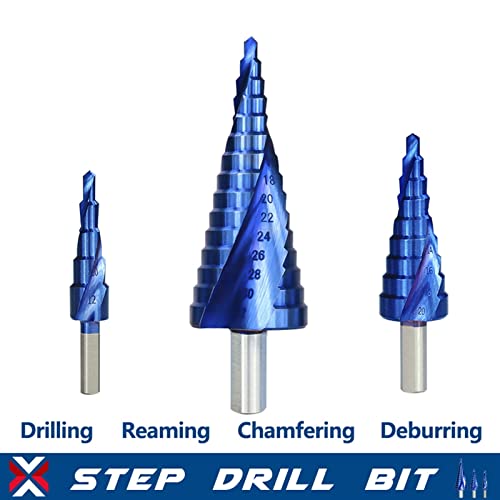 PIKIS Метални тренировки 4-32 мм със синьо покритие Шаговое тренировка Пробивни Инструменти за Метал Дървена дупка Шаговое конусное тренировка 1 бр. (Цвят: 4-32 Синьо шаг?