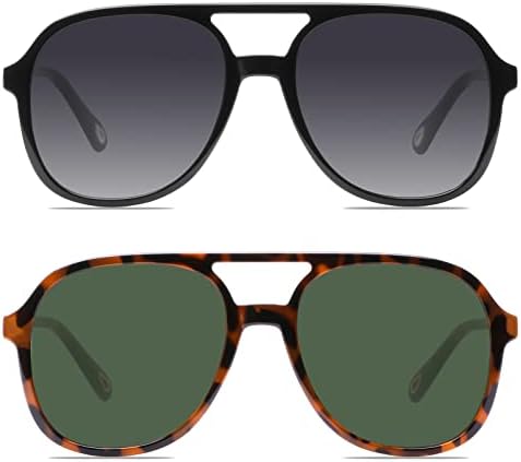 YDAOWKN Ретро Квадратни Слънчеви Очила-Авиатори, за Жени, Мъже Vintage Слънчеви Очила с Двойно Мост на 70-те години