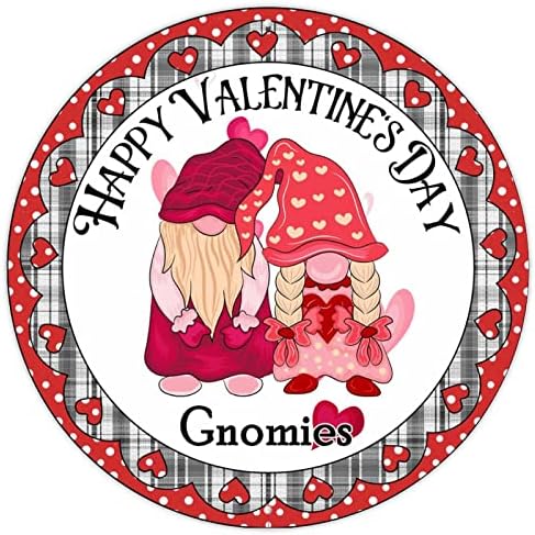 CowkissSign Честит Свети Валентин на Джуджетата Кръгла Метална Лидице Знак Червено Сърце Венец Розово Джудже Семейство Метални