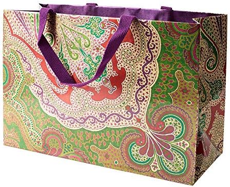 Забавлявай се с подарък чанта Caspari 95450B2.5 Jaipur Jewel Rectangle Мъкна, 15 на 10 на 6 инча, Многоцветен