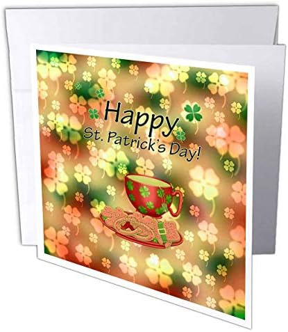 Триизмерна поздравителна картичка с образа на бисквитки в Деня на Св. Патрик, Чинии, Чаена чаша, Централи, Зелен, златист цвят с размери 6 на 6 сантиметра (gc_334023_5)