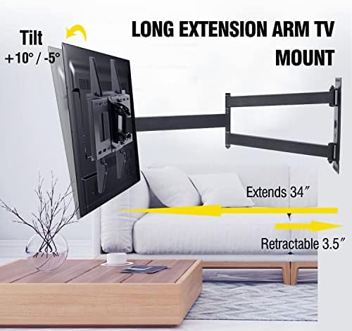 Ковано планина за ъглов телевизия, монтиране на стена за телевизор с дълга дръжка за телевизори с размер на екрана 23 -60-Лесен за инсталиране конструкция с един род -