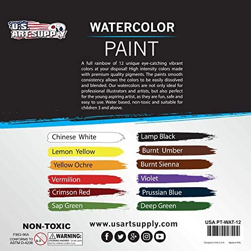 U. S. Art Supply Набор от бои за рисуване акварел премиум клас 12 ml алуминиева туба (12 цвята)