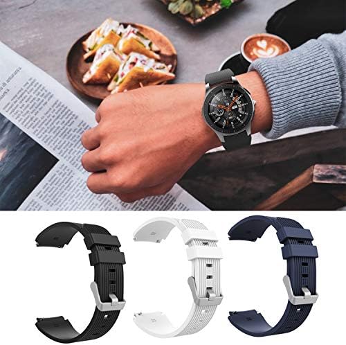MoKo [Каишка от 3 комплекти, съвместим с Samsung Galaxy Watch 3 45 mm/ Galaxy Watch 46 мм/Gear S3 Classic/ Huawei Watch GT 2 Pro/ GT 2д 46 мм/ Ticwatch Pro 3, силикон каишка 22 мм, черно-бяло и тъмно синьо