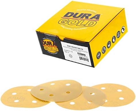 5-инчов златни Шлифовъчни дискове Dura-Gold Premium с шкурка 1200 (в кутия 50 броя) с чертеж на 5 дупки, Беспыльная шкурка на основа на куки и вериги за DA Sanders, Абразивно-Пясъчна А?