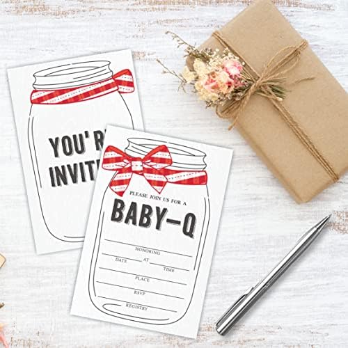 Покана YKYENR Baby-Q На детски душ, 25 Покани за детски душ с бантиком в пликове, двустранни покани пощенска картичка в стил Fill сувенири за партита и аксесоари-YQK-A09