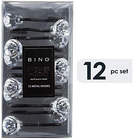 Куки за завеса за душ BINO, Матиран черен - Комплект от 12 Халки за завеса за душ - Куки за душ халки за завеси