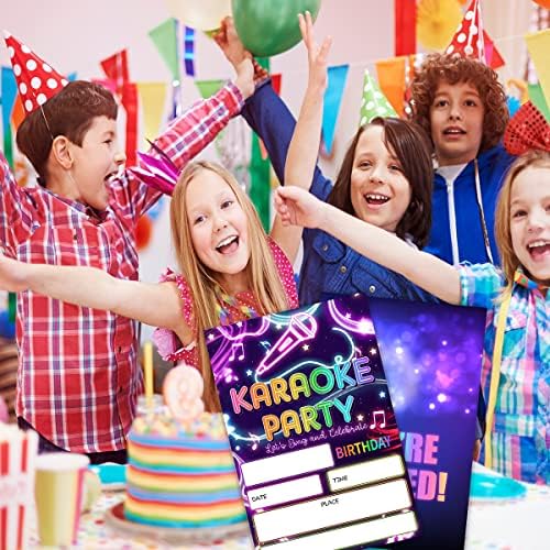 Покани за парти караоке Glow на рожден ден - Покани за парти караоке glow за момичета, момчета, деца, бебета, и много други.