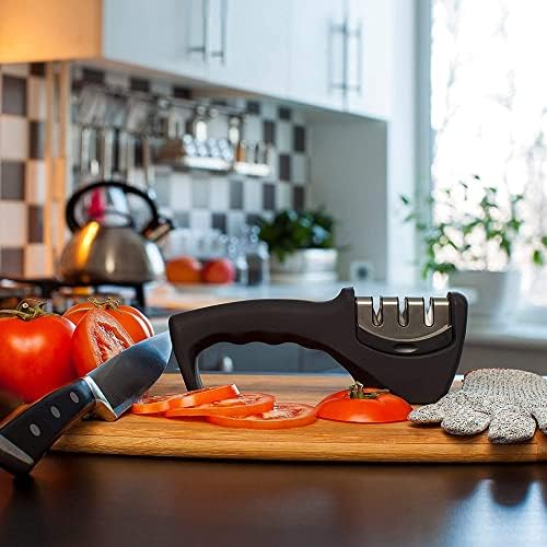 Аксесоари за кухненски ножове 4 в 1: 3-Степенна механична острилка за ножове Помага ремонт, възстановяване, полиране на