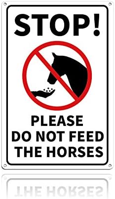 Знак GLOBLELAND Stop Моля, не хранете коня, 12x8 инча, 40-Мм Алуминиев Знак за декор на Фермерска къща, Начало Декор, Знак на Коня, Отразяваща, Защитен от uv и водоустойчив