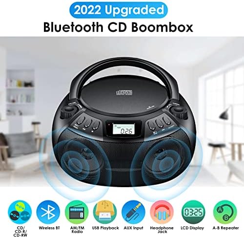 CD-плейър Gueray Преносим Boombox с Bluetooth AM/FM радио, USB Порт Преносим CD-плейър Стереофоничен Високоговорител Възпроизвеждане
