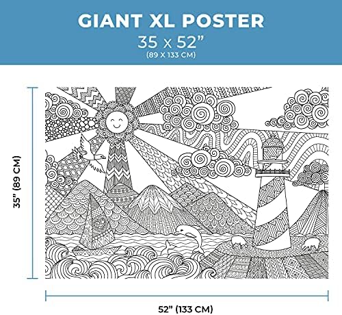 Много Голям Раскрашивающий плакат Dekali Designs с морска гледка за възрастни - 35 x 52 инча Гигантски размер на Плътна