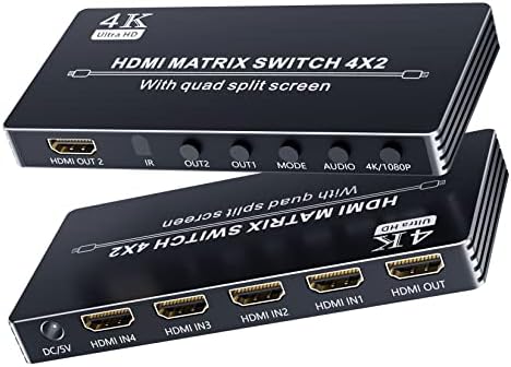 Матричен превключвател HDMI 4X2 с функция мультивидения, BolAAzuL, HDMI, Multi-Visor Quad Multi-viewer с два монитора