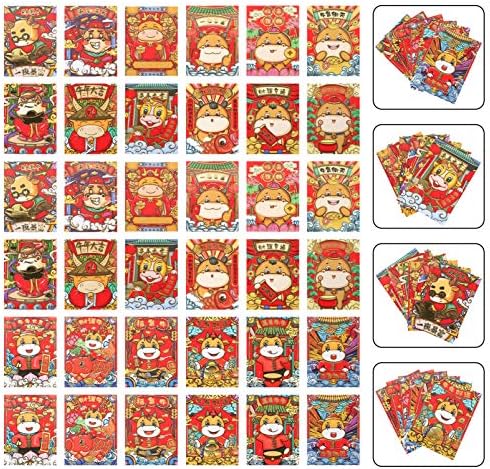 KESYOO 36шт 2021 Китайската Нова Година Червени Пликове Щастливи Парични Пакети С Изображение на Бик Хунбао
