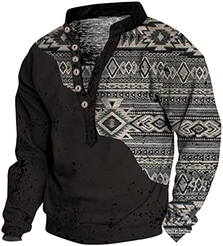 Мъжки Пуловер с 3D Дигитален Печат и Яка-часова, Блузи, Ежедневни Модна Тениска с V-образно деколте на 6 Копчета, Свободна Реколта Hoody