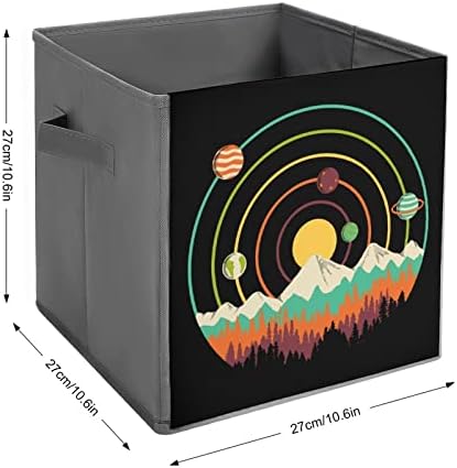 Planet Mountain Сгъваеми Кутии За съхранение Printd Тъканни Кошница-Кубчета Кутии с Дръжки за Дрехи, Играчки, 11x11x11