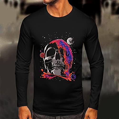 XXBR Мъжки ризи с дълъг ръкав, есенна приталенная тениска с принтом Космически Черепа Galaxy, Върхове с кръгло