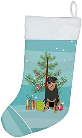 Caroline's Treasures WDK3147CS Ротвайлер, Черно с подпал или #7 Коледни Чорапи, чорапи за висящи пред камината, Коледен Сезон декорация за Партита и Семейни Празнични Украси,