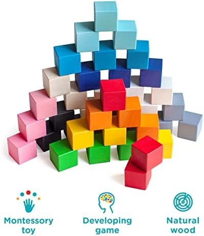Ulanik Цветни Кубчета Малка Играчка Монтесори Дървена Игра-Сортер 40 Кубчета 30 мм Възраст 3 + Сортиране на цветя и Броене на Начална Обучение Образование