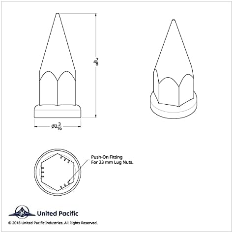 United Pacific 10570 Капачки за притискателните гайки 33 мм x 4 7/8 от хромированного пластмаса, Супер Спайк, планина за притискателните гайки 33 мм, аксесоари за товарни автомоб