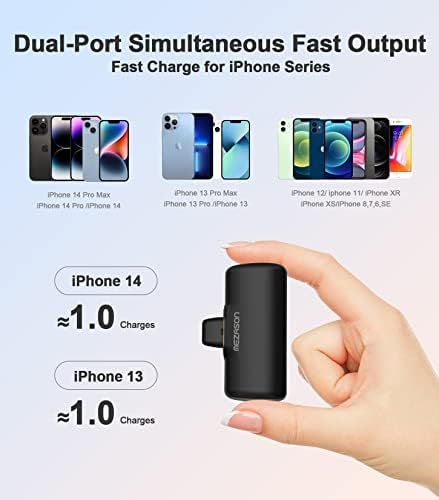 Малко Преносимо зарядно MEZASON за iPhone, мини-захранване с капацитет 5000 mah окабелен / метална стойка, външен Хубава батерия, съвместим с iPhone 14/13/12/11 Plus/Pro Max/ XS/XR/X/8 /Airpods (чере
