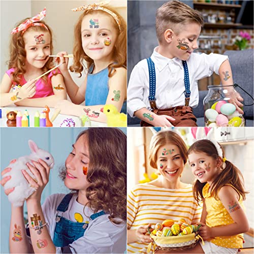66 Броя Великденски татуировки за деца от 12 Листа с Цветни Стикери с Кроличьим яйце, пилешко месо, Пролетни Цветя и пеперуди