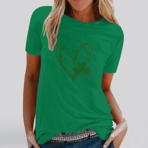 Зелени Тениски на Деня на Св. Патрик, Топ за Жени, Тениска с Къс Ръкав и Принтом във формата на Сърце с Трилистником, Кръгла Класическа Блуза, Лятна